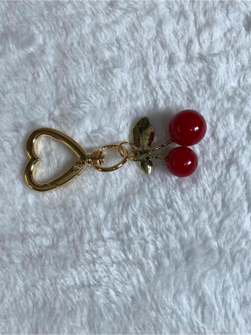Gold Heart Keychain with Red Cherry Charm